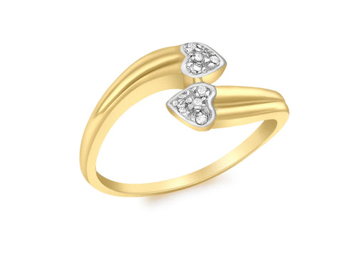 9ct Yellow Gold 0.05t Diamond Double-Heart Crossover Ring
