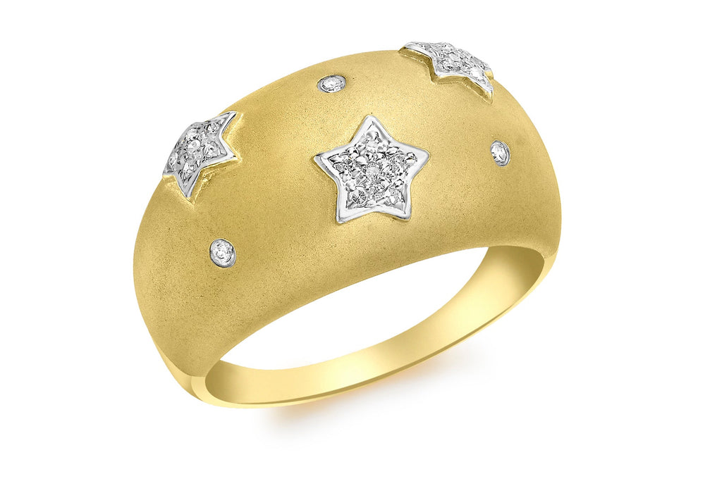9ct Yellow Gold 0.12t Diamond Star Satin Dome Ring