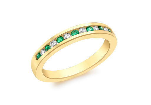 9ct Yellow Gold 0.10ct Diamond and Emerald Eternity Ring