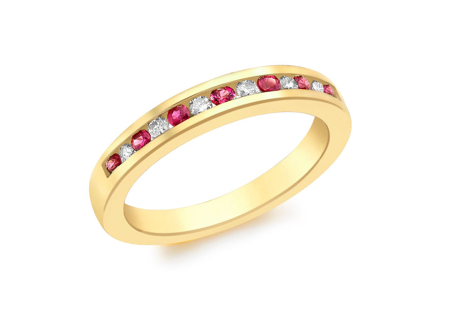 9ct Yellow Gold 0.10ct Diamond and Ruby Eternity Ring