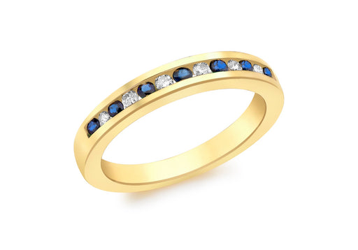 9ct Yellow Gold 0.10ct Diamond and Sapphire Eternity Ring