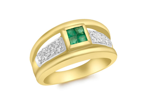 9ct Yellow Gold 0.07t Diamond and Emerald Ring