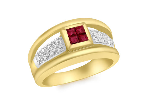 9ct Yellow Gold 0.07t Diamond and Ruby Ring