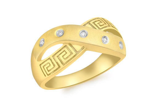 9ct Yellow Gold 0.04t Diamond Greek Key Pattern Crossover Ring