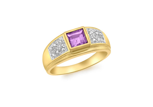 9ct Yellow Gold 0.07t Diamond and Amethyst Ring