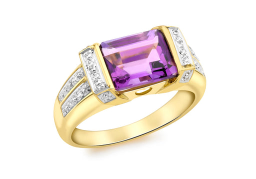 9ct Yellow Gold 0.04t Diamond and Amethyst Ring