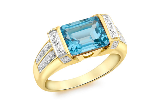 9ct Yellow Gold 0.04t Diamond and Blue Topaz Ring