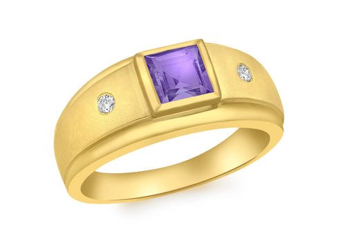 9ct Yellow Gold 0.05t Diamond and Amethyst Ring