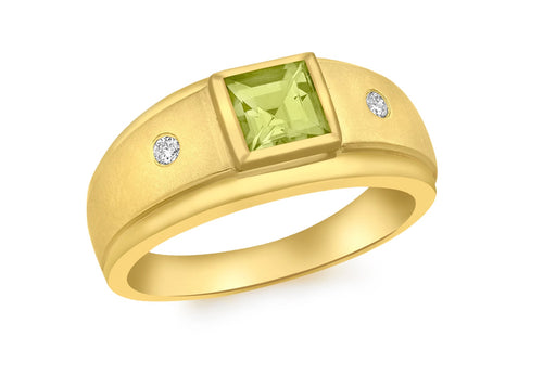 9ct Yellow Gold 0.05t Diamond and Square Peridot Ring