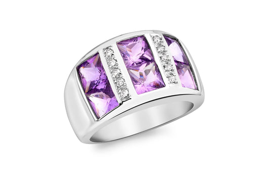 9ct White Gold 0.10ct Diamond and Amethyst Ring