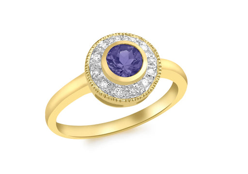 9ct Yellow Gold 0.07t Diamond and Iolite Ring