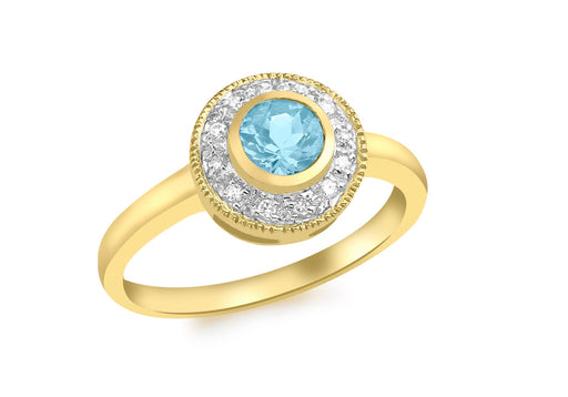 9ct Yellow Gold 0.07t Diamond and Blue Topaz Ring