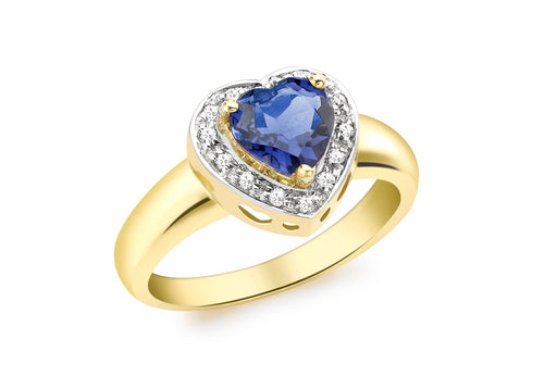 9ct Yellow Gold 0.10ct Diamond and Iolite Heart Ring