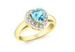 9ct Yellow Gold 0.10ct Diamond and Blue Topaz Heart Ring