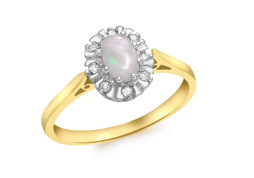 9ct Yellow Gold 0.08t Diamond and Opal Cluster Ring