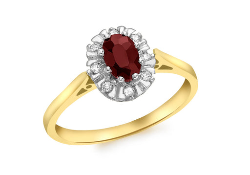 9ct Yellow Gold 0.08t Diamond and Garnet Cluster Ring
