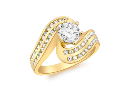 9ct Yellow Gold Double Row Zirconia  Solitaire Twist Ring