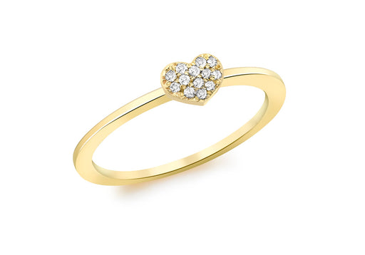9ct Yellow Gold 0.05t Pave Set Diamond Heart Shaped Ring