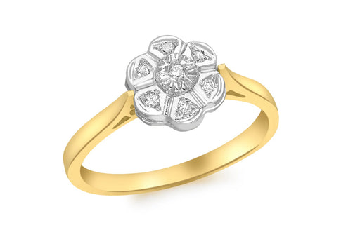 9ct Yellow Gold 0.05t Diamond Flower Ring