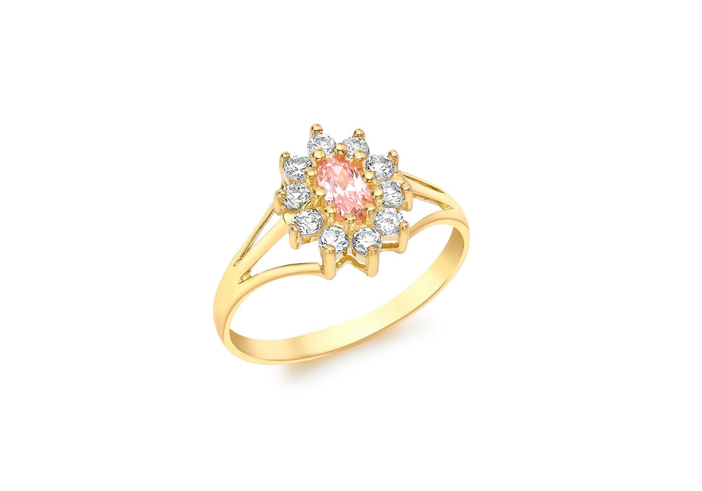 9ct Yellow Gold Pink and White Zirconia  Flower Cluster Ring