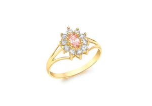 9ct Yellow Gold Pink and White Zirconia  Flower Cluster Ring
