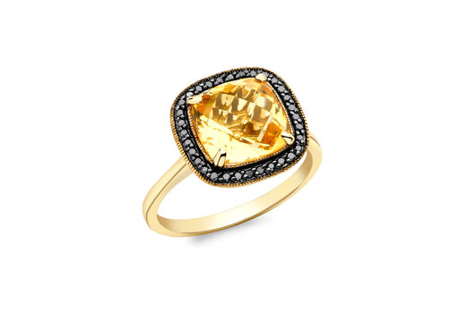 9ct Yellow Gold 0.14t Black Diamond and ushion Cut   13mm x 13mm Ring