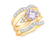 9ct Yellow Gold Triple Ring Set with Lavender and White Zirconia 9