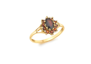 9ct Yellow Gold Oval Garnet Cluster Ring