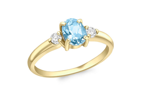9ct Yellow Gold 0.09ct Diamond and Blue Topaz Ring
