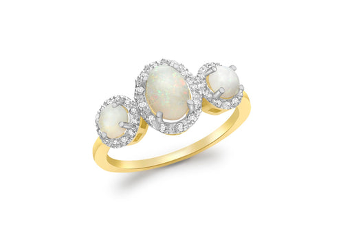 9ct Yellow Gold 0.15t Diamond and Opal Cluster Ring