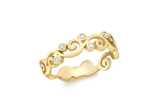 9ct Yellow Gold 0.05t Diamond Swirl Band Ring