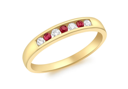9ct Yellow Gold Red and White Zirconia  Channel Set Ring