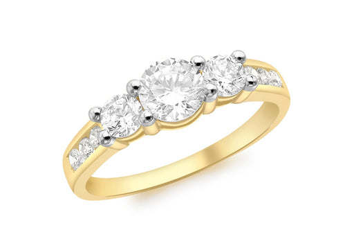 9ct Yellow Gold Zirconia  Claw and Channel Set Ring