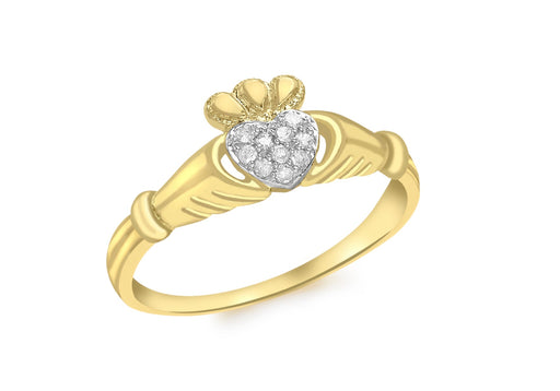 9ct Yellow Gold 0.08ct Diamond Claddagh Ring