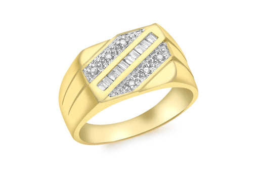 9ct Yellow Gold 0.16t Baguette Diamond Men's Ring