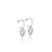 Sterling Silver 0.01ct Hoop Earrings with Scrolled Heart Drops Hand-Set with Diamond Accents