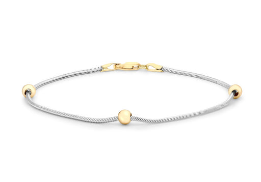 9ct 2-Colour Gold Ball and Snake Chain Bracelet 18m/7"9
