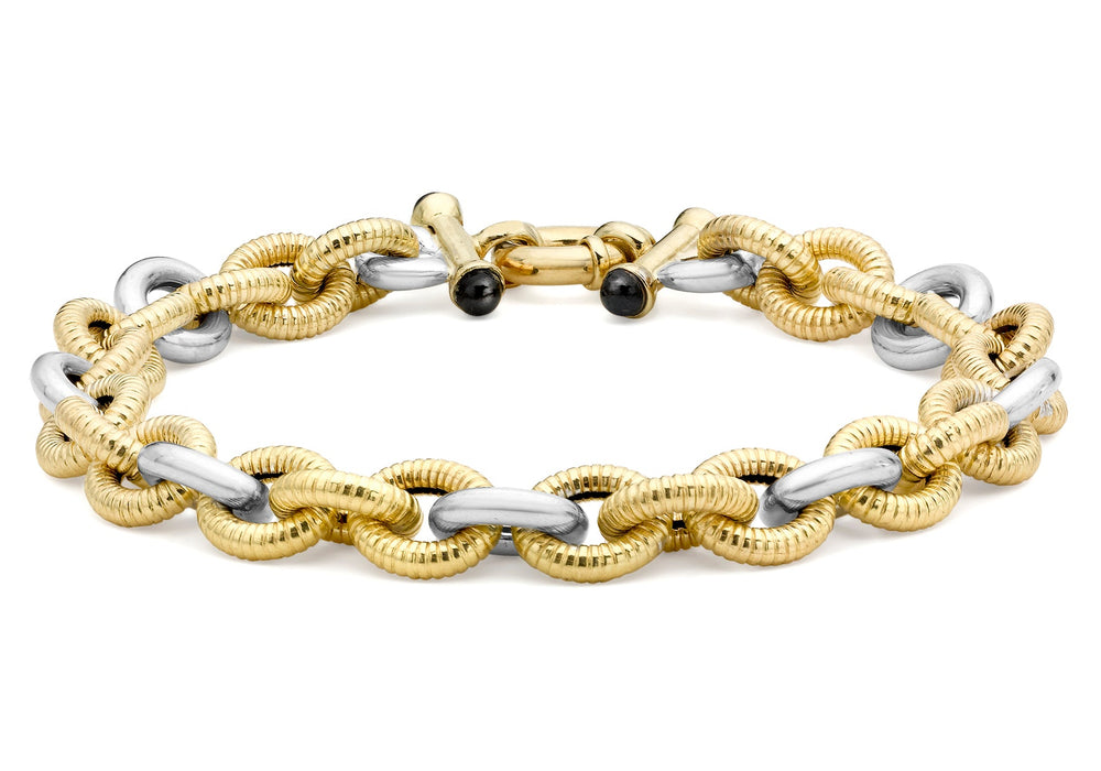9ct 2-Colour Gold Textured Rings Bracelet 18m/7"9