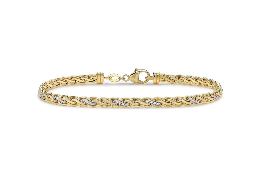 9ct 2-Tone Gold Diamond Cut Spiga Chain Bracelet 19m/7.5"9