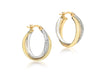 9ct 2-Colour Gold Crossover Diamond Cut and Plain 18mm Creole Earrings