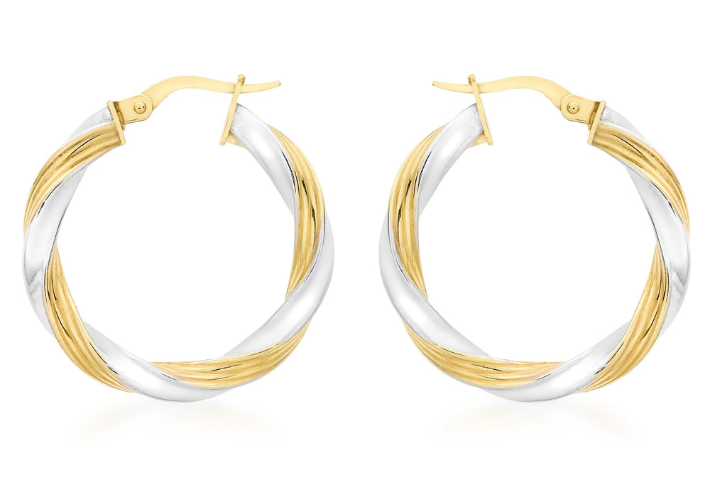 9ct 2-Colour Gold 26mm Twist Creole Earrings