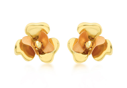 9ct 2-Colour Gold 13mm Flower Stud Earrings