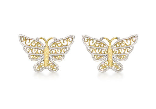 9ct 2-Colour Gold Diamond Cut Butterfly Stud Earrings