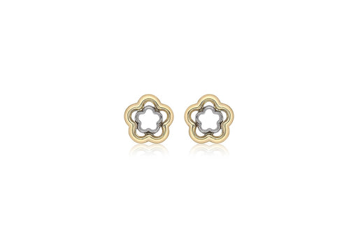 9ct 2-Colour Gold 9.2mm x 9.3mm Double Flower Stud Earrings