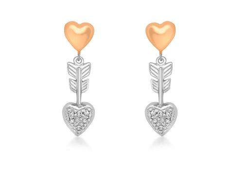 9ct 2-Colour Gold 0.05t Diamond Heart & Arrow Drop Earrings