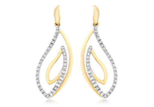 9ct 2-Colour Gold 0.18ct Diamond Swirl Drop Earrings