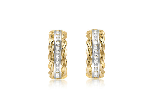 9ct 2-Colour Gold Zirconia  Twist urved Bar Drop Earrings
