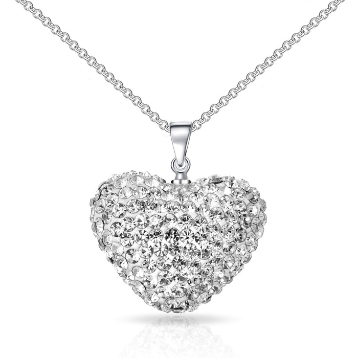 Sterling Silver White Crystal Puff Heart Pendant