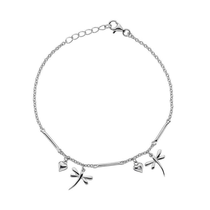 Sterling Silver Dragonfly and Heart Bracelet Hand-Set with a Diamond Accent