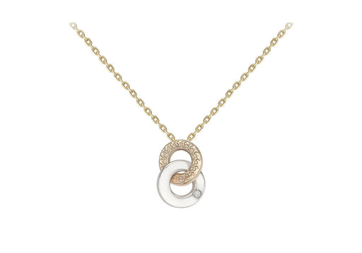 9ct 3-Tone Gold CZ Double-Ring Adjustable Necklace 